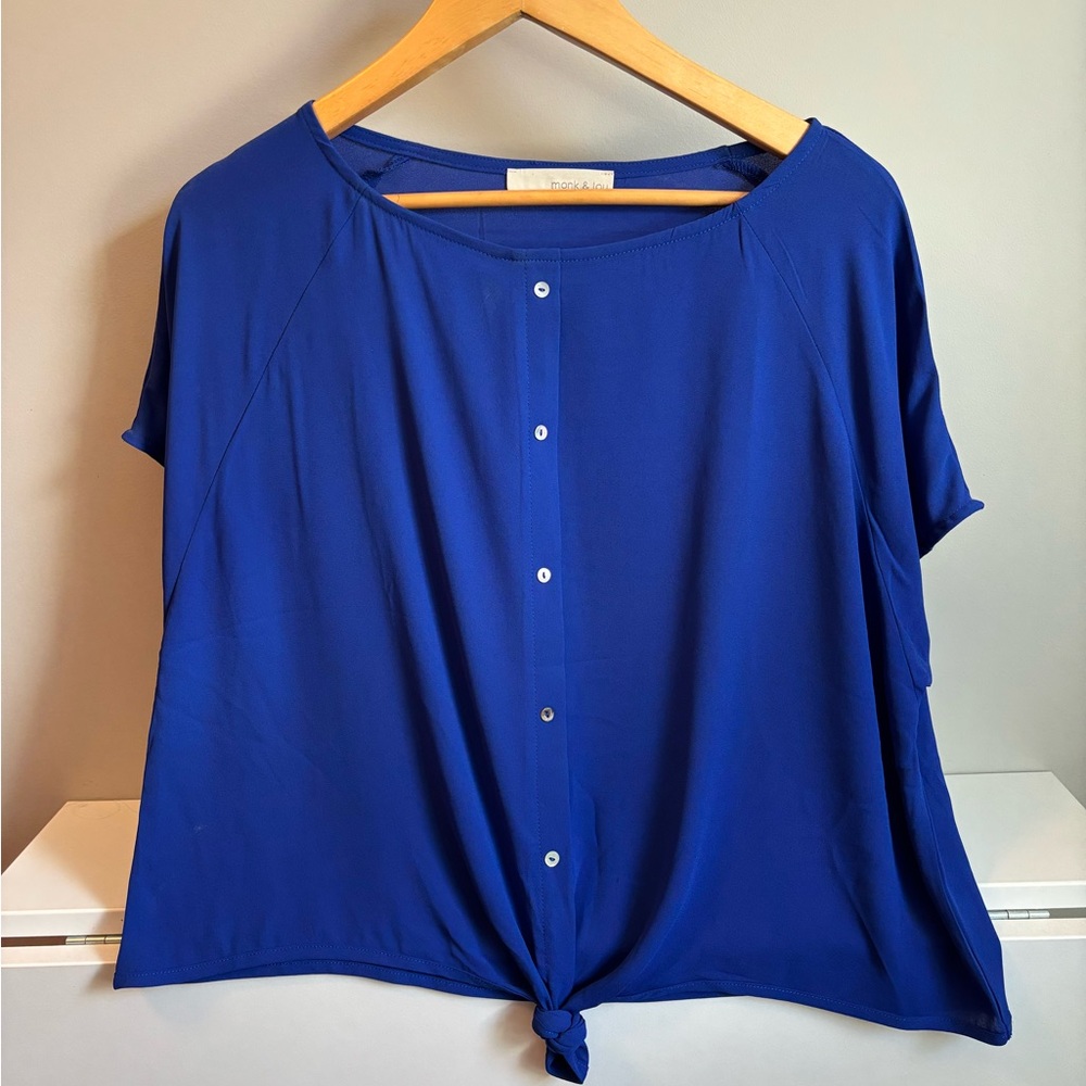 Blue Short Sleeve Boxy Button Down Shirt